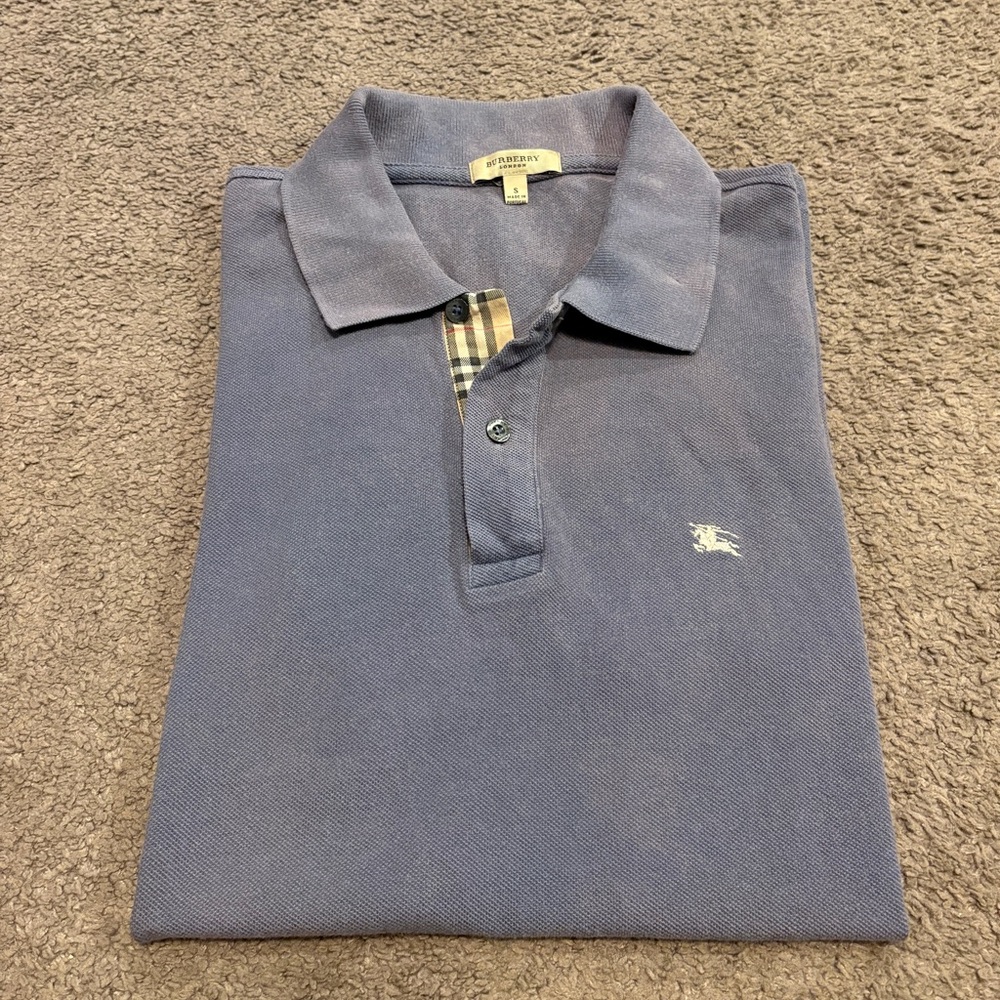 Burberry London Classic Blue Polo Embroidered Motif Men's Small